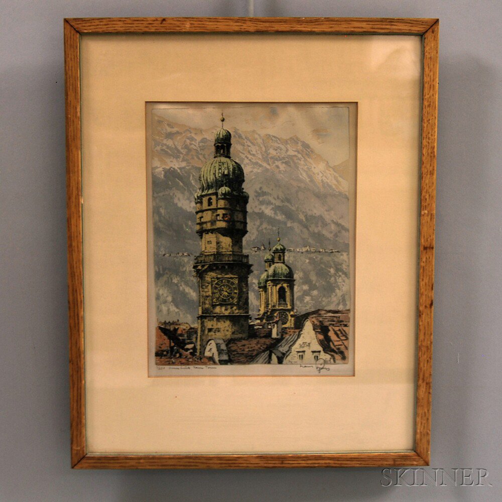 Appraisal: Hans Figura Austrian - Innsbruck Town Tower Numbered titled and