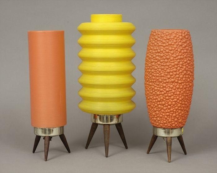 Appraisal: Three Mid-Century Modern Molded Plastic and Wood Table Lamps and