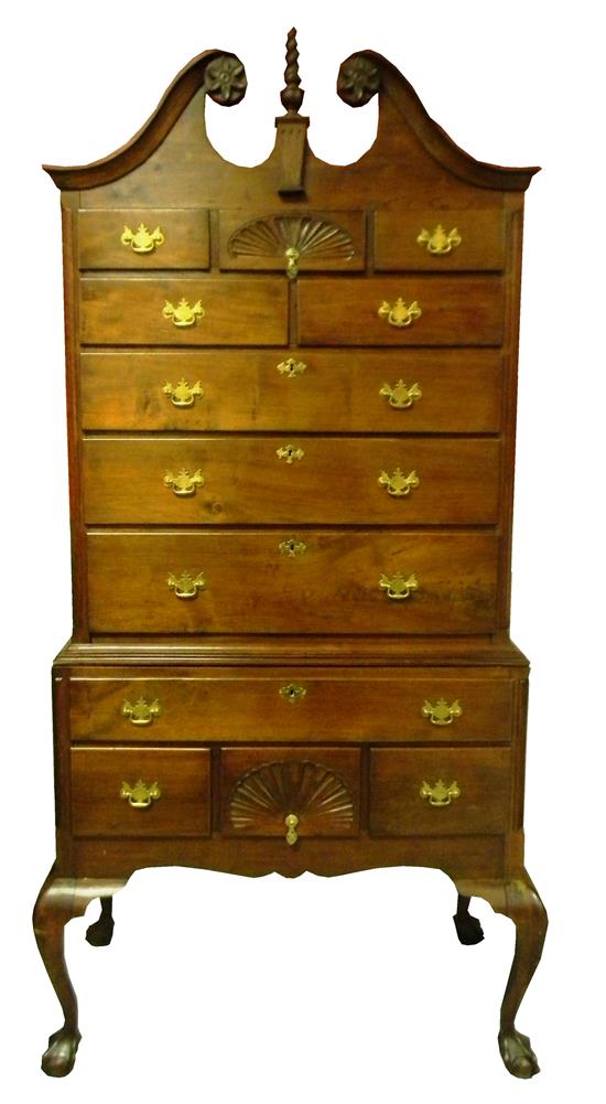 Appraisal: Connecticut Chippendale style highboy mahogany reproduction using old wood broken