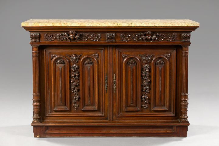 Appraisal: Continental Walnut and Marble-Top Cabinet fourth quarter th century the