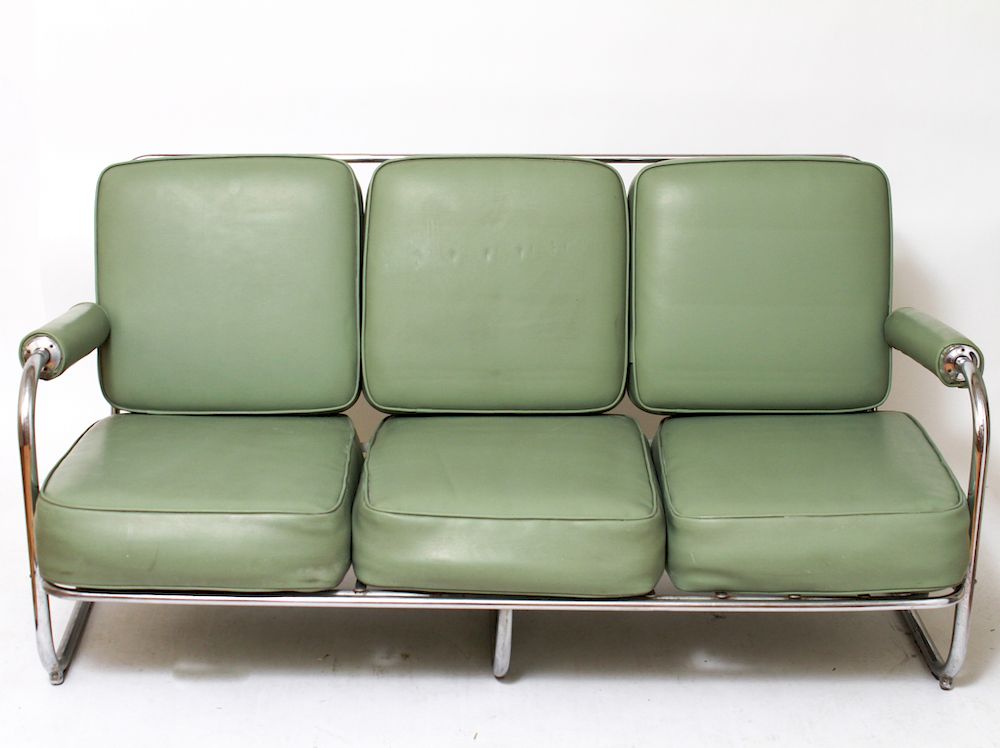 Appraisal: KEM Weber Modern Tubular Chrome Sofa w Cushions KEM Weber