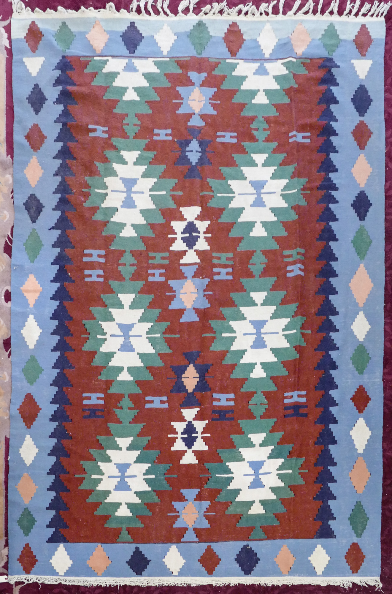 Appraisal: Large Kilim Blue Border Rug- ' ''x ' ''