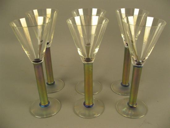 Appraisal: Six Martini Glasses with iridescent stems all signed Maslach '