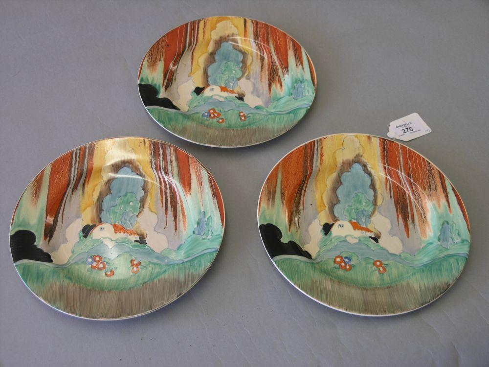 Appraisal: A set of three Clarice Cliff plates 'Forest Glen' impressed