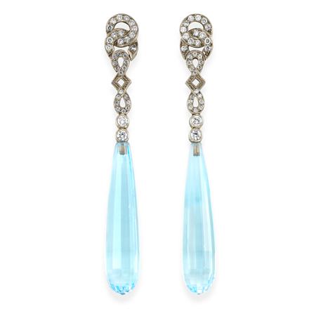 Appraisal: Pair of Blue Topaz and Diamond Pendant-Earrings Estimate -