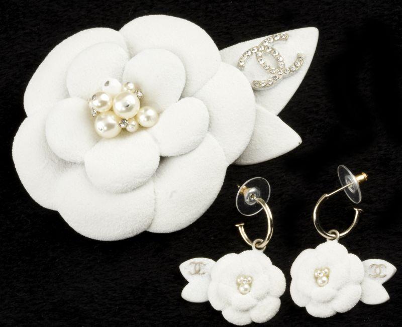 Appraisal: Chanel Camellia Brooch with Matching Earrings