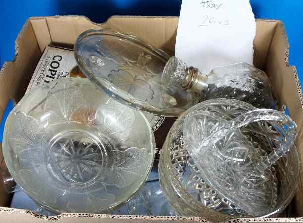 Appraisal: Three Trays of Mixed Glassware to include Punch Bowls Vases