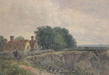 Appraisal: David Cox British - Cottages in an Extensive Landscape at