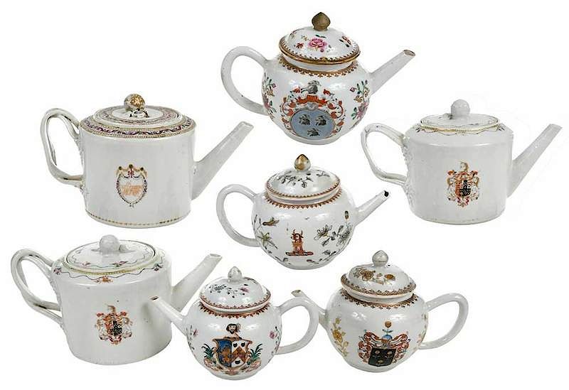 Appraisal: Seven Chinese Export Armorial Porcelain Teapots th early th century