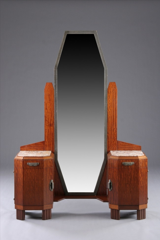 Appraisal: ART DECO MAHOGANY DRESSING TABLE th century Raised mirror plate