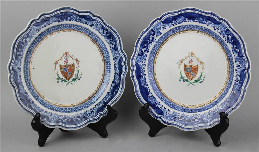 Appraisal: PAIR OF CHINESE EXPORT ARMORIAL DISHES TH CENTURY with famille