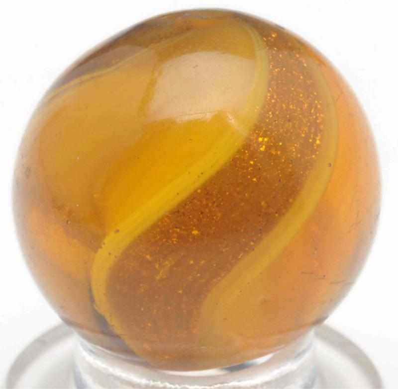 Appraisal: Honey Amber Glass Ribbon Lutz Marble White ribbon in honey