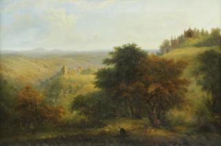 Appraisal: DAWSON Henry Oil on Canvas English Landscape Figure and Animals