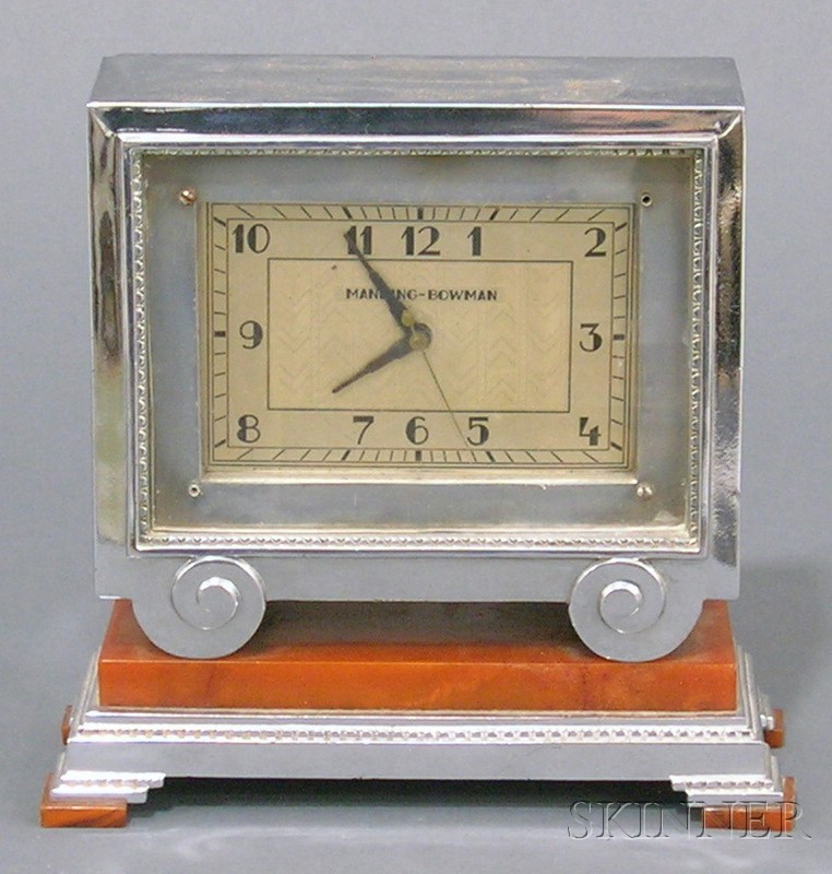 Appraisal: Manning Bowman Art Deco Timepiece Connecticut c chrome with butterscotch