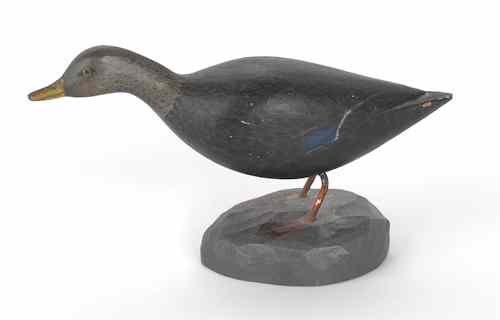 Appraisal: Miniature carved and painted black duck initialed FAD h