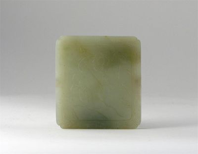 Appraisal: A pale celadon jade plaque or ink box lid carved