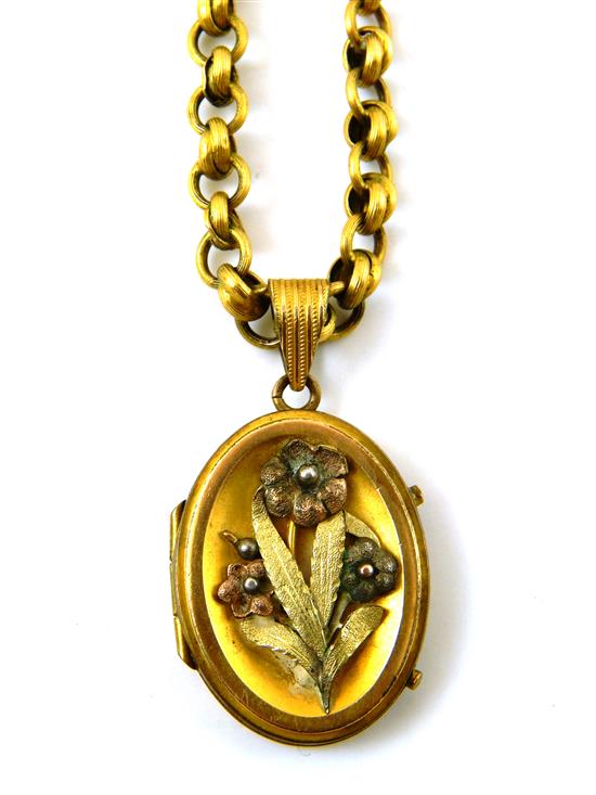 Appraisal: JEWELRY Oval locket and chain chain tested K yellow gold