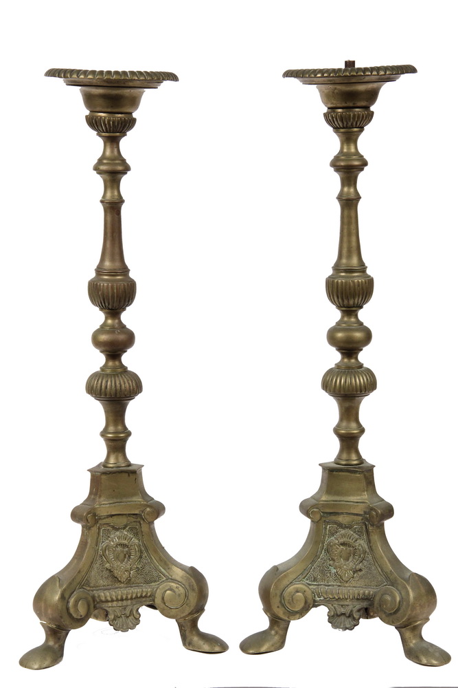 Appraisal: PAIR EARLY BRONZE PRICKET CANDLE STANDS - th c English