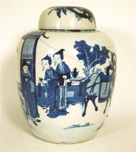 Appraisal: CHINESE BLUE PAINTED JAR AND COVER TH CENTURY of ovoid