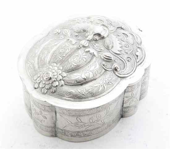 Appraisal: A Chinese Silver Box the shaped oval hinged lid with