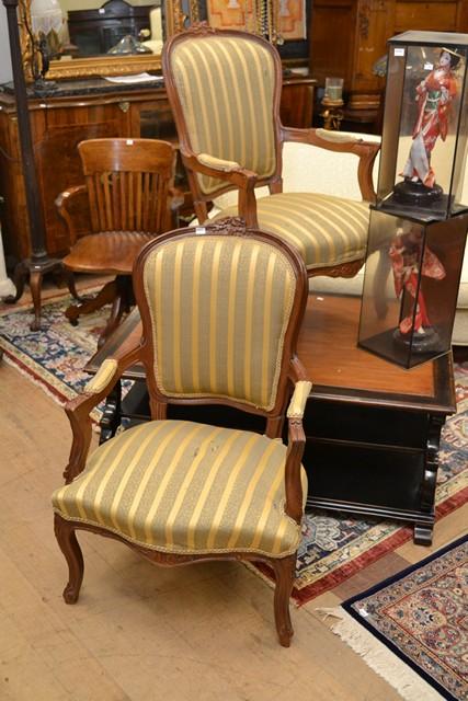 Appraisal: PAIR OF LOUIS XV STYLE FAUTEUILLES PAIR OF LOUIS XV