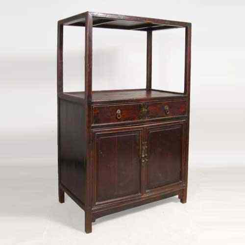 Appraisal: A Chinese Red Lacquer Elm Square-Corner Display Cabinet circa having