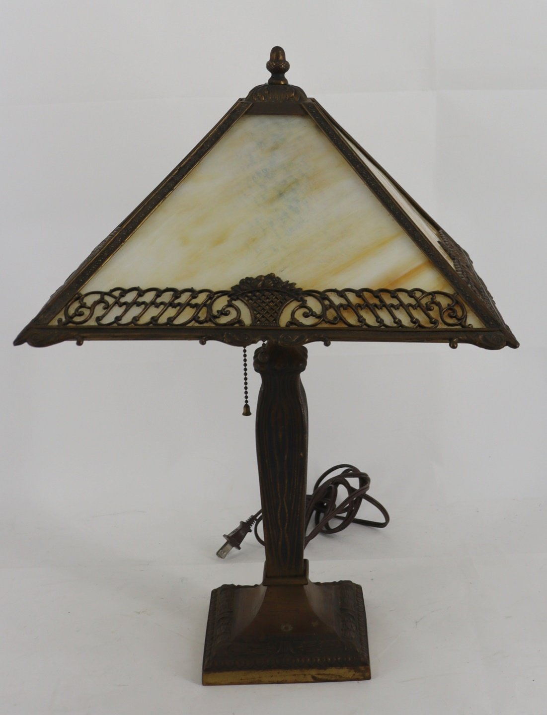 Appraisal: Arts Crafts Slag Glass Table Lamp The gilt metal frame