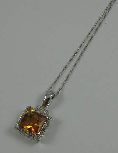 Appraisal: CITRINE DIAMOND AND K WHITE GOLD NECKLACE with appraisal The