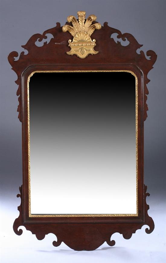 Appraisal: CHIPPENDALE STYLE MAHOGANY AND PARCEL GILT LOOKING GLASS th century