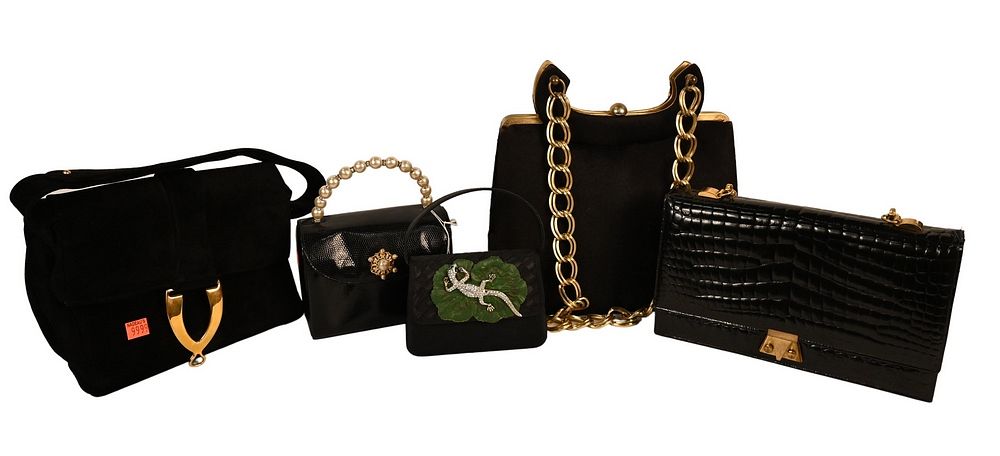 Appraisal: Five Vintage Designer Handbags to include tall black skin with