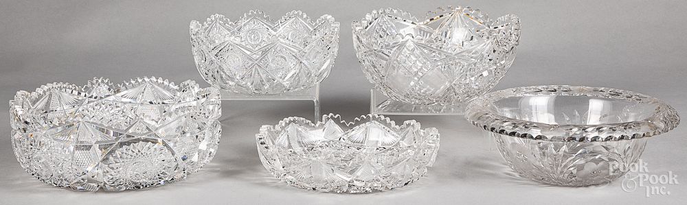 Appraisal: Five cut glass bowls Five cut glass bowls largest -