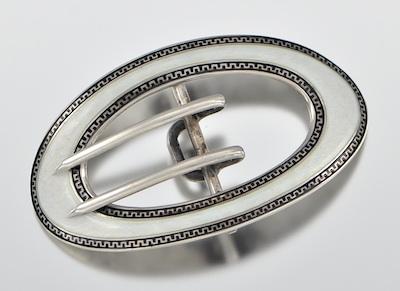 Appraisal: A Sterling Silver And Guilloche Enamel Buckle The curved oval