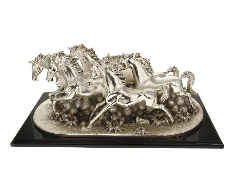 Appraisal: An Italian silver-clad sculpture of horses Fourth-Quarter th Century Signed