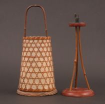 Appraisal: Japanese Lantern and Candle Stand Japanese lantern is has a