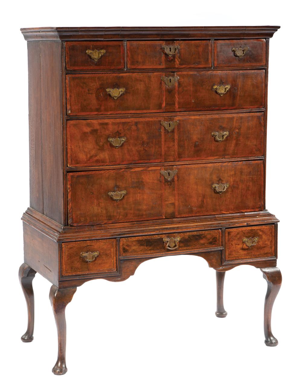 Appraisal: Queen Anne Inlaid Walnut Highboy th c and later molded