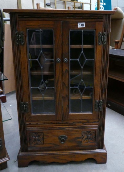 Appraisal: Oak Hi-Fi cabinet with glazed doors and single drawer to