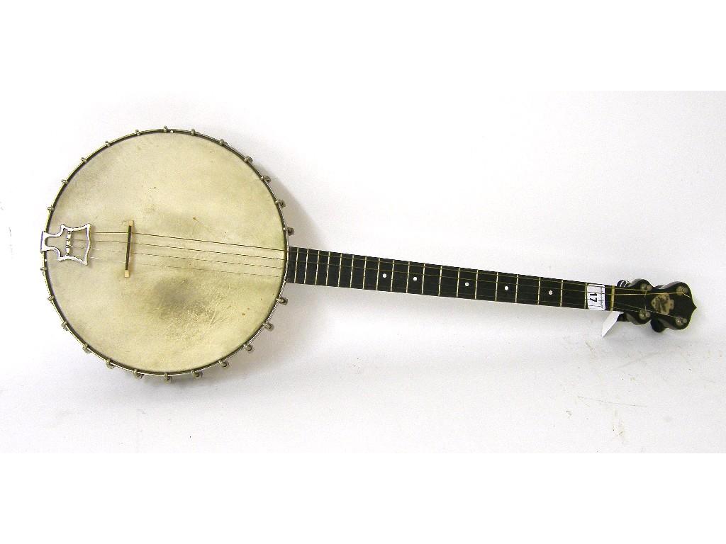 Appraisal: John Gray and Sons tenor banjo the ebony closed pegbox