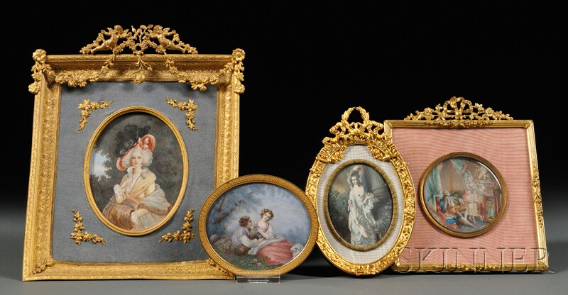 Appraisal: Four Portrait Miniatures France th century an oval miniature of