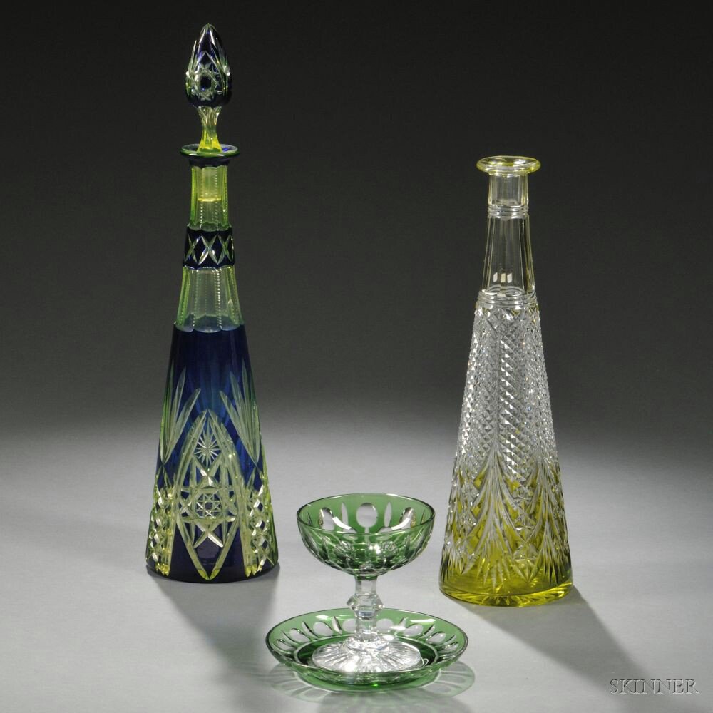 Appraisal: Group of American Green Cut Glass late th early th