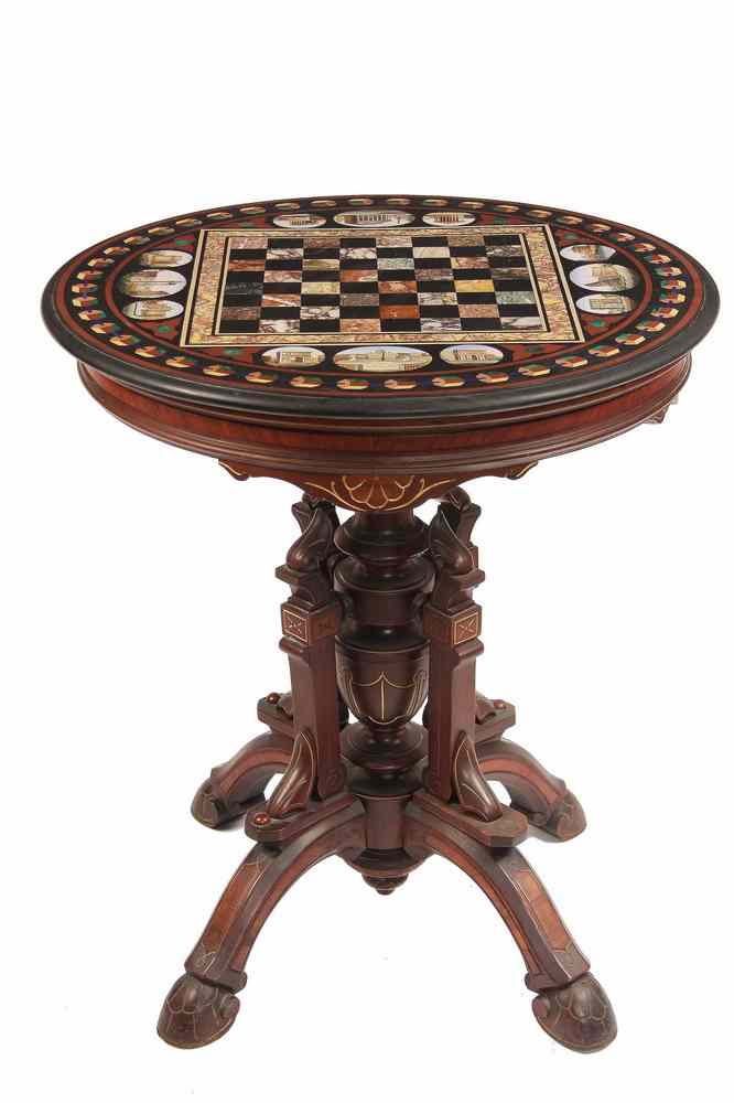 Appraisal: ITALIAN MICRO-MOSAIC TOP GAME TABLE W HORNER BASE - Circa