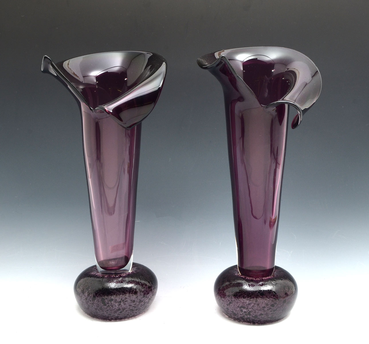 Appraisal: PAIR OF MURANO GLASS FLARED VASES flared amethyst glass Murano