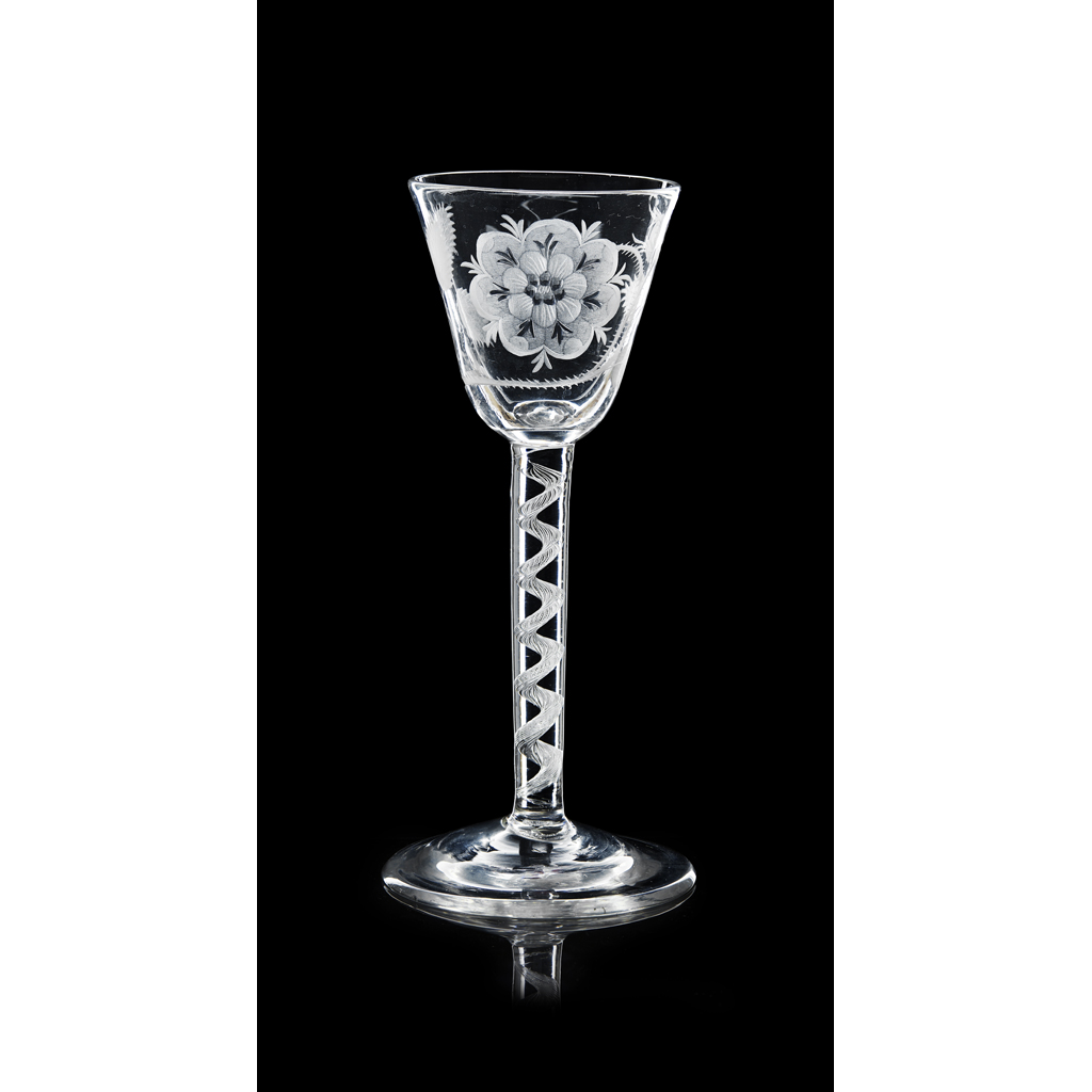 Appraisal: A FINELY ENGRAVED JACOBITE WINE GLASS TH CENTURY the conical