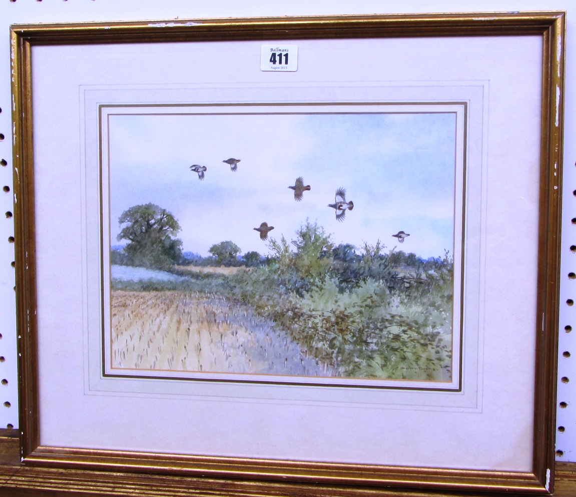 Appraisal: Colin Burns b Grouse in flight watercolour signed cm x