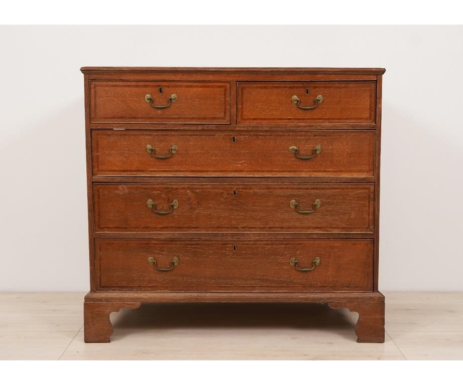 Appraisal: English oak inlaid chest of drawers circa h x w