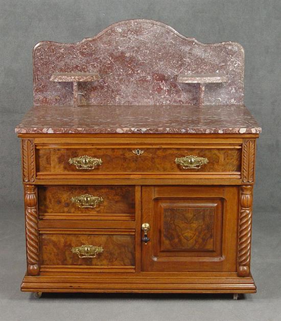 Appraisal: Victorian Marble Top Walnut Washstand Circa Scalloped backsplash with shelves