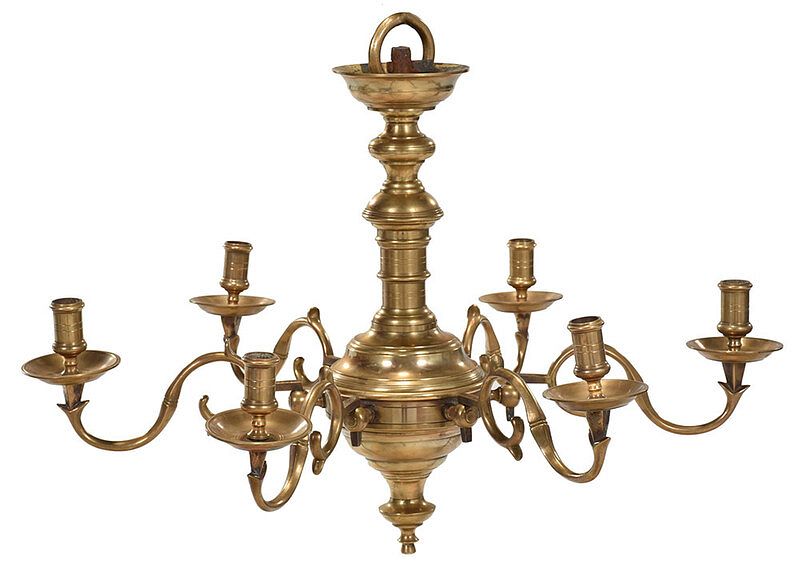 Appraisal: th Century British Style Brass Chandelier late th century turned