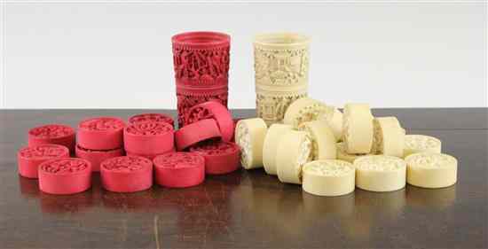 Appraisal: A set of Chinese ivory draughts counters and matching dice