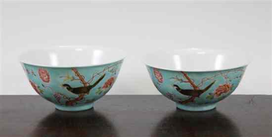 Appraisal: A pair of Chinese famille rose bowls painted in the