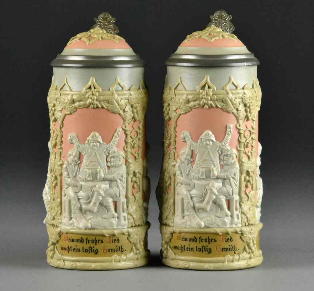 Appraisal: Pair of Villeroy Boch Mettlach Beer SteinsMatching pair of litre