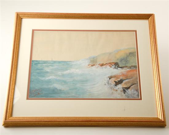 Appraisal: Mallory Rocky Ocean Scene Mixed Media on Paper signed lower